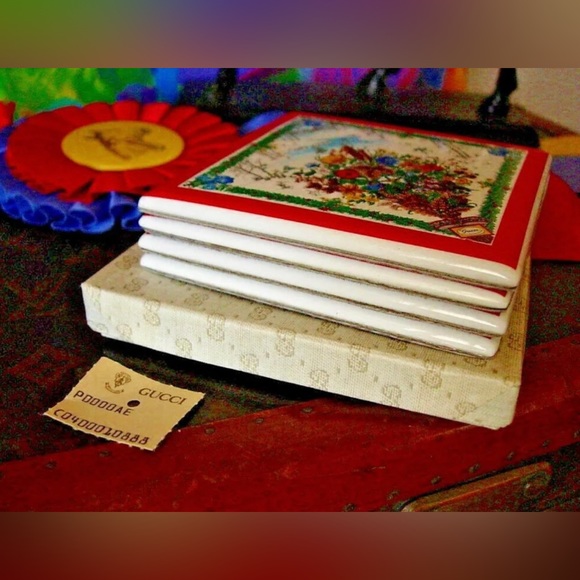 Vintage Ultra Rare GUCCI Coaster Set (4) Barware Decor Party Accessory w/ Box GG - Picture 8 of 12